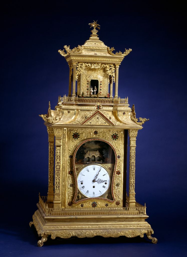 图片[1]-Bronze plated running duck to human pavilion clock-China Archive